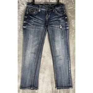 Request Jeans Pockets Women's SZ 1/25 flap pockets capri embellished rhinestones